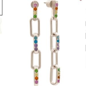 Kurt Geiger London Rainbow Pave Link Linear Earrings New